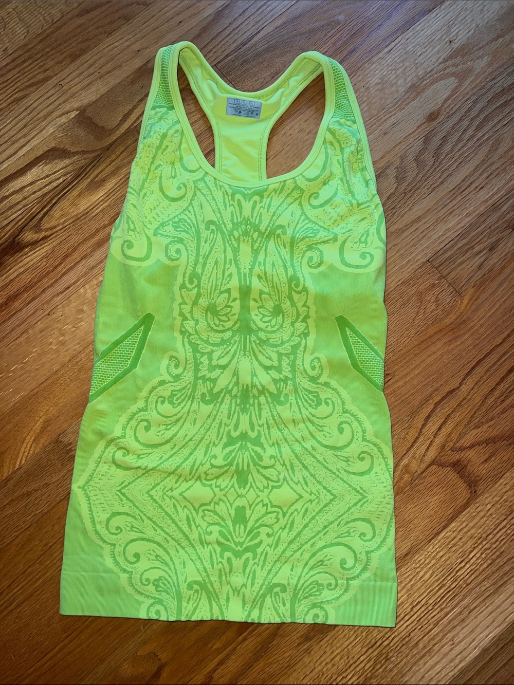 Athleta Neon Lime Racerback Tank with Tonal Paisley Pattern